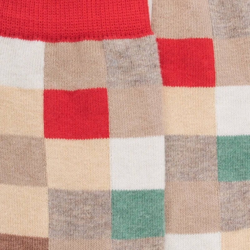Calzini a scacchi in cotone per bambini - Beige Grège & Rouge Ponceau | Doré Doré