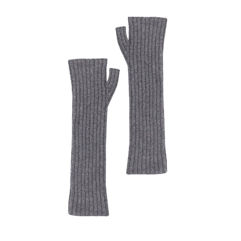 Guanti lunghi senza dita unisex in lana e cashmere tinta unita - Grigio Oxford | Doré Doré