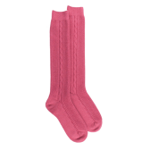 Calze lunghe da donna in lana vergine e cashmere tinta unita con motivo treccia - Rosa antico | Doré Doré