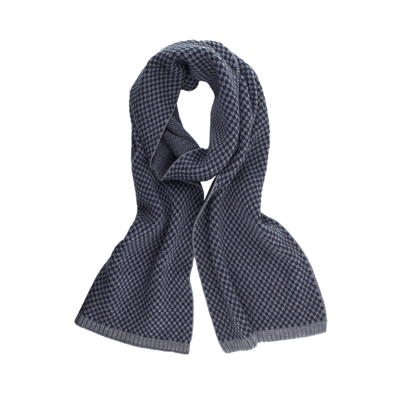 Sciarpa uomo in lana vergine fantasia rettangoli a due colori - Grigio Oxford | Doré Doré