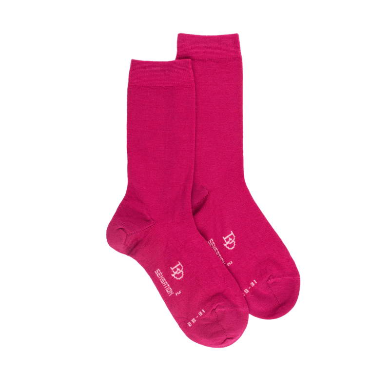 Calze da bambino in lana e cotone tinta unita - Rosa oleandro | Doré Doré