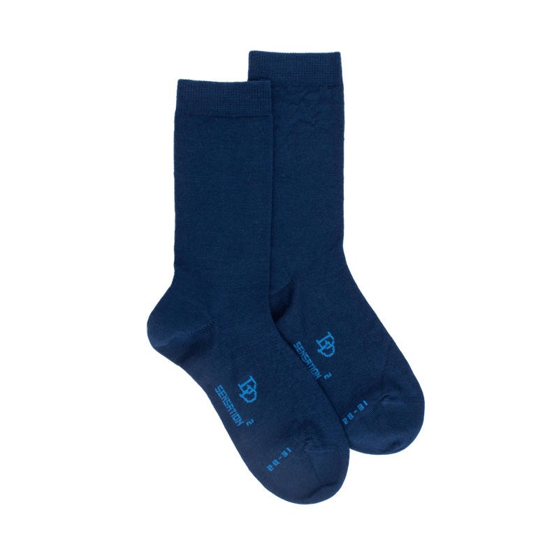 Calze da bambino in lana e cotone tinta unita - Blu barca a vela | Doré Doré