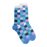 Calze da donna in cotone fantasia scacchiera - Blu nontiscordardime