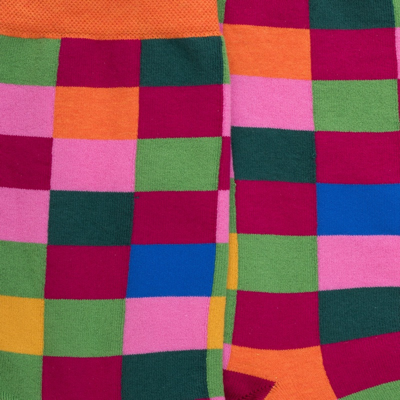 Calze da donna in cotone fantasia scacchiera - Rosa fiammante | Doré Doré