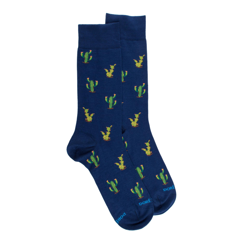 Calze corte da uomo in filo di Scozia fantasia cactus - Blu barca a vela | Doré Doré