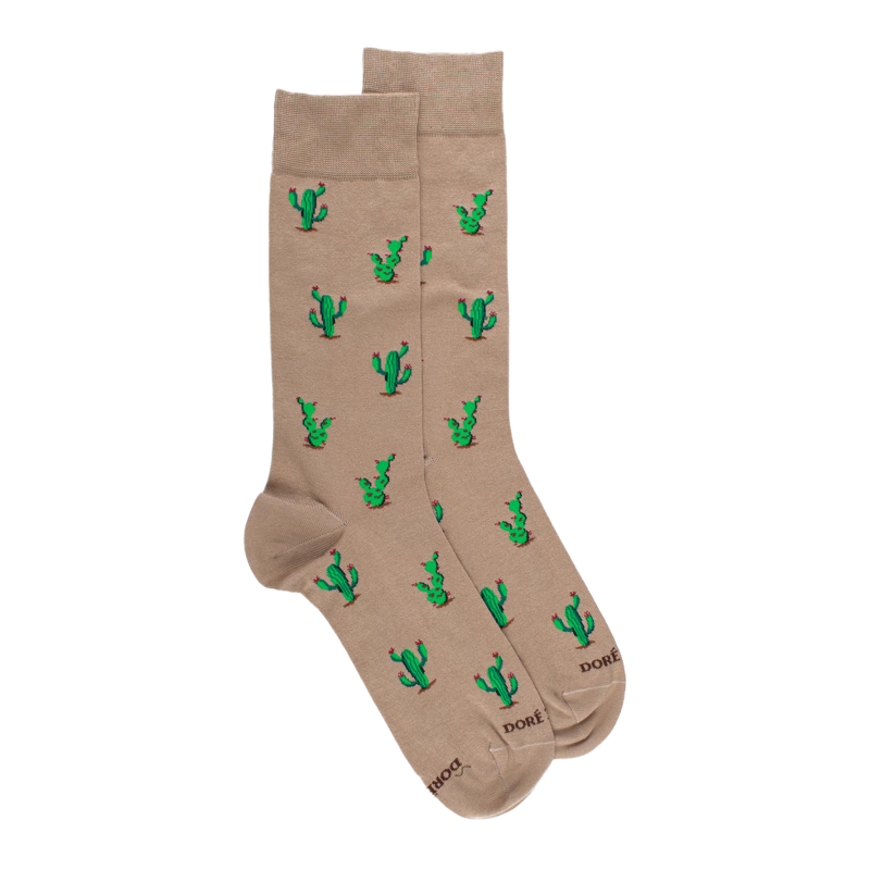 Calze corte da uomo in filo di Scozia fantasia cactus - Beige sabbia | Doré Doré