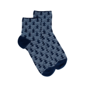 Calze corte da donna in filo di Scozia fantasia fiori a cuore con effetto brillante - Blu barca a vela | Doré Doré
