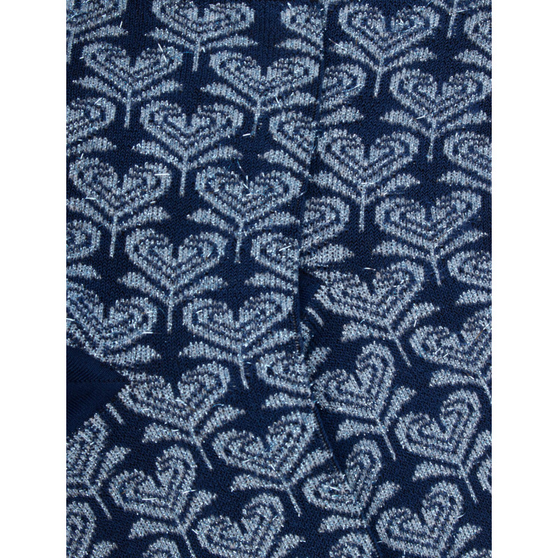 Calze corte da donna in filo di Scozia fantasia fiori a cuore con effetto brillante - Blu barca a vela | Doré Doré