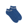 Calze corte da donna in spugna di cotone tinta unita con righe e logo effetto brillante - Blu denim chiaro