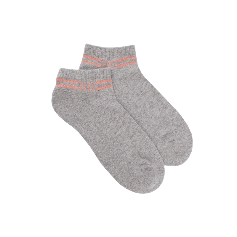 Calze corte da donna in spugna di cotone tinta unita con righe e logo effetto brillante - Grigio vapore | Doré Doré