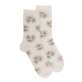 Calze corte da donna in filo di Scozia fantasia fiori - Bianco Ghiaccio | Doré Doré