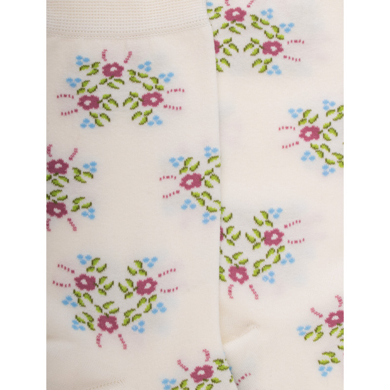 Calze corte da donna in filo di Scozia fantasia fiori - Bianco Ghiaccio | Doré Doré