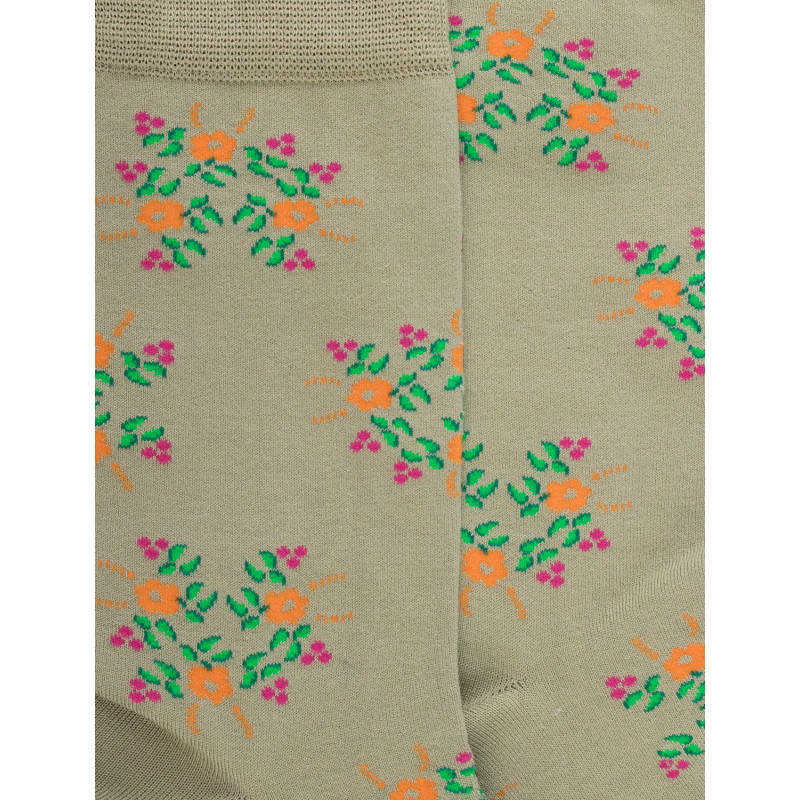 Calze corte da donna in filo di Scozia fantasia fiori - Verde salvia | Doré Doré