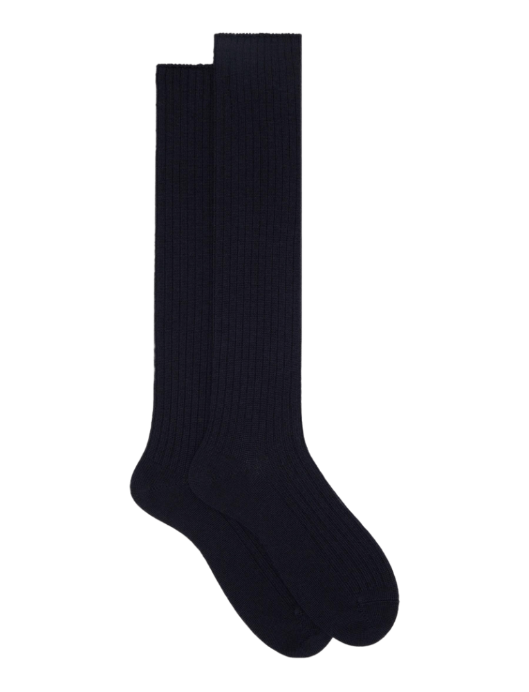 Gambaletto a costine da uomo in lana merino spessa - Blu scuro | Doré Doré