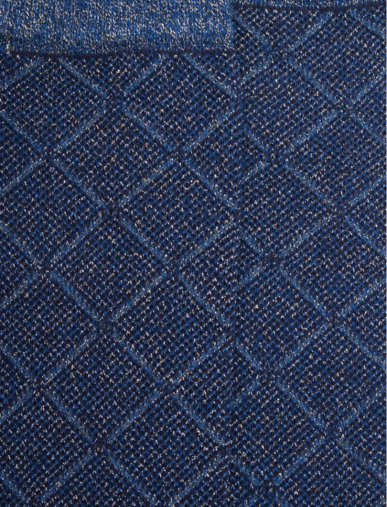 Calze lunghe da donna in cotone egiziano e cashmere fantasia rombi effetto scintillante - Blu marino scuro | Doré Doré