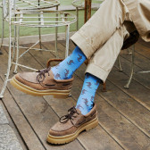 Calzini da uomo in cotone con disegno di coccodrillo tribale - Bleu Macadam | The Art of Socks Doré Doré