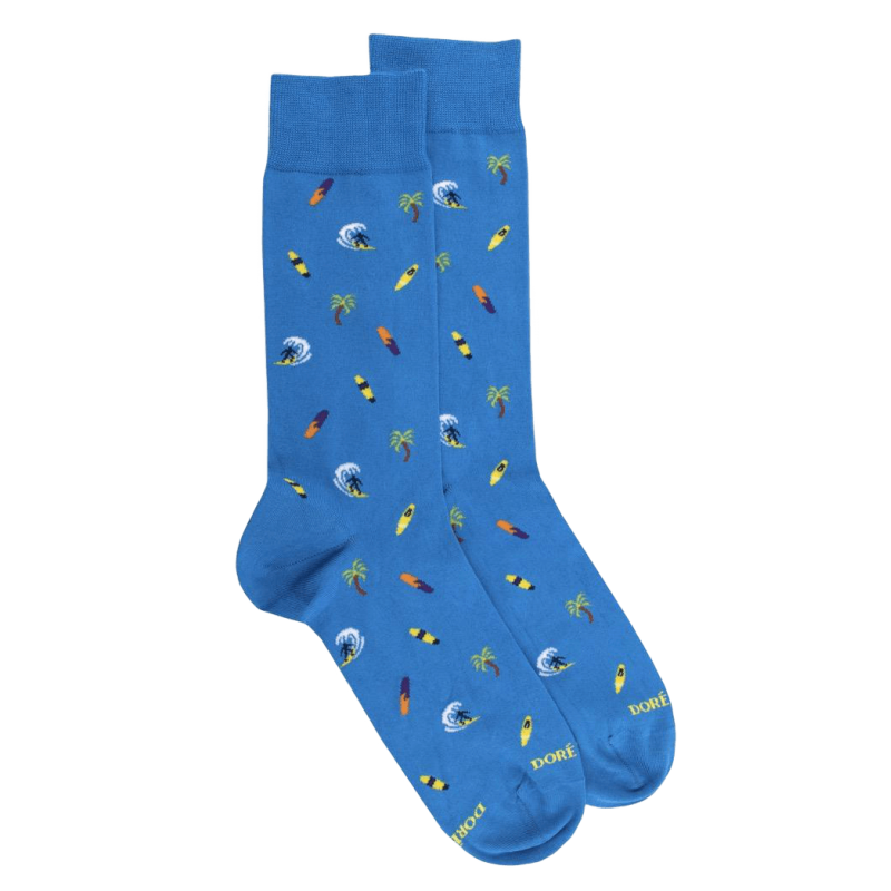 Calze da uomo in morbido cotone Surf and Palm - Blue | Doré Doré