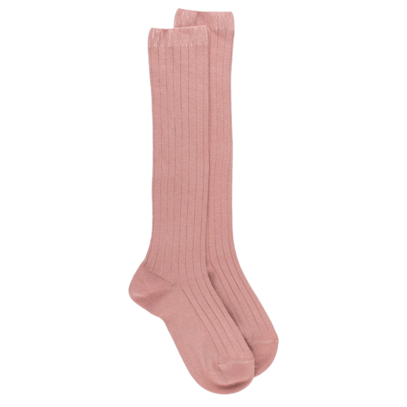 Calze alte a coste rosa in morbido cotone per bambini Doré Doré