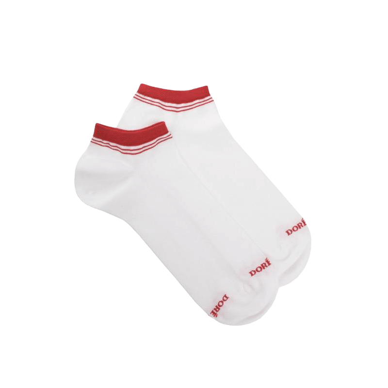 Calzini da uomo in cotone egiziano con strisce sul bordo - Bianco e rosso Ponceau | Doré Doré