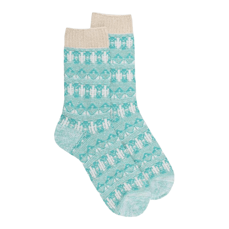 Calze da donna in cotone con motivi tribali - Bleu Aiguemarine | Doré Doré