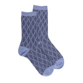 Chaussettes femme en coton et laine à motif entrelacés effet brillant - Bleu Croisette | Doré Doré