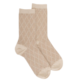 Chaussettes femme en coton et laine à motif entrelacés effet brillant - Beige Désert | Doré Doré