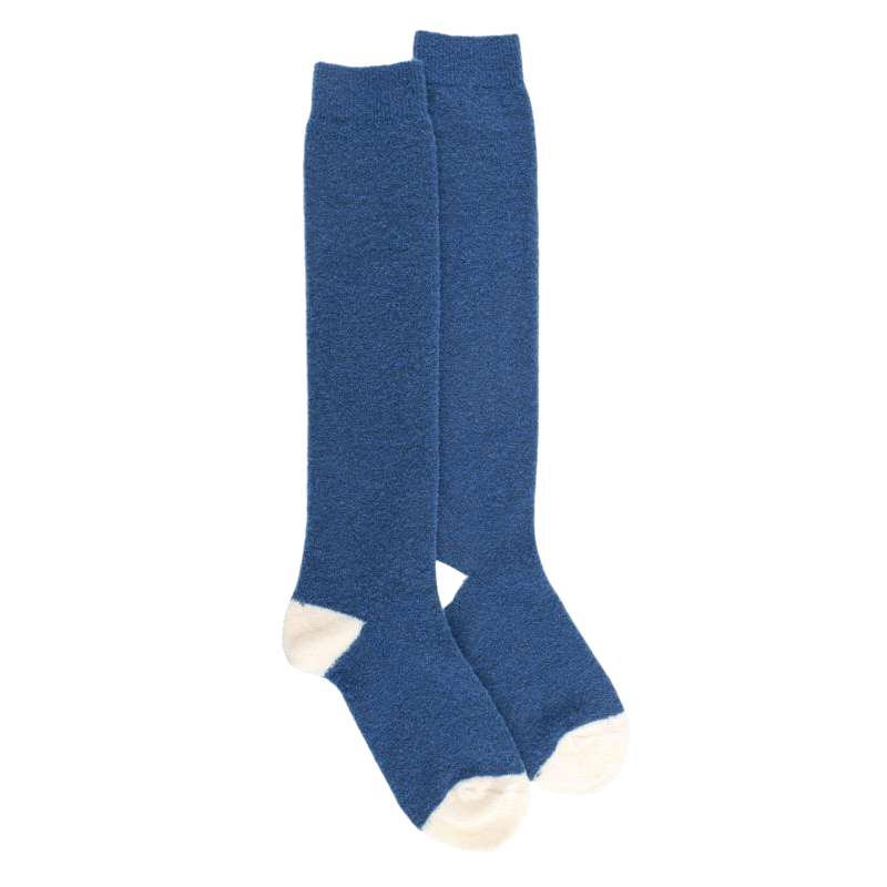 Mi-bas femme en laine polaire - Bleu saphir & écru | Doré Doré