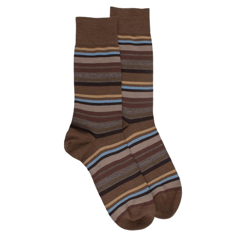 Chaussettes homme en coton à rayures fines multicolores - Bois & camel | Doré Doré