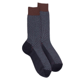 Chaussettes homme en laine à motif à trois couleurs - Bleu corsaire & cacao | Doré Doré