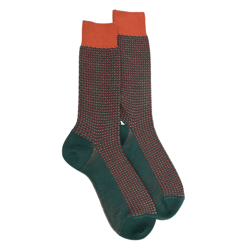 Chaussettes homme en laine à motif à trois couleurs - Gris & orange henné | Doré Doré
