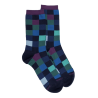 Chaussettes femme échiqiuer en coton égyptien - Bleu Matelot & Quetsche | Doré Doré