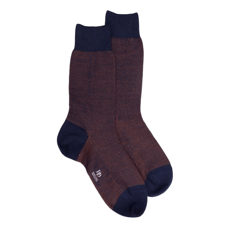 Chaussettes homme caviar en laine merinos - Bleu caban & Orange cognac | Doré Doré