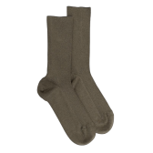 Chaussettes femme à côtes sans bord élastique en coton - Kaki | Doré Doré