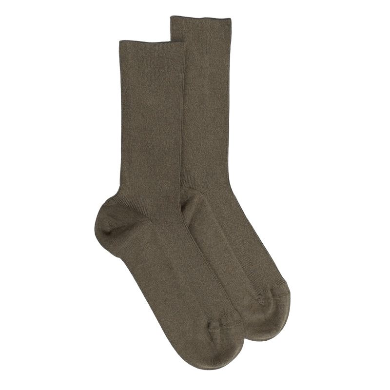 Chaussettes femme à côtes sans bord élastique en coton - Kaki | Doré Doré