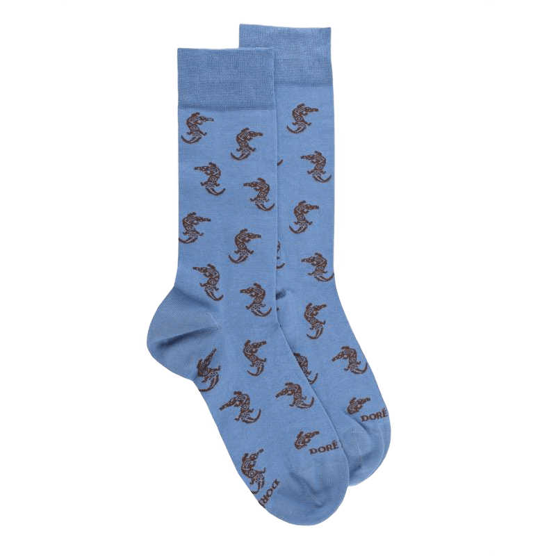 Calzini da uomo in cotone con disegno di coccodrillo tribale - Bleu Macadam | The Art of Socks Doré Doré