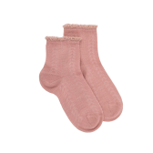 Calze per bambini traforate in filato scozzese con coste lucide a contrasto - Rose Praline | Doré Doré