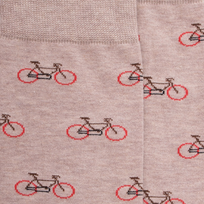 Calzini da bicicletta in cotone da uomo - beige sahara e rosso ponceau | Doré Doré
