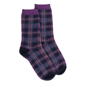 Calze da donna in cotone fantasia tartan effetto brillante - Blu marino scuro | Doré Doré