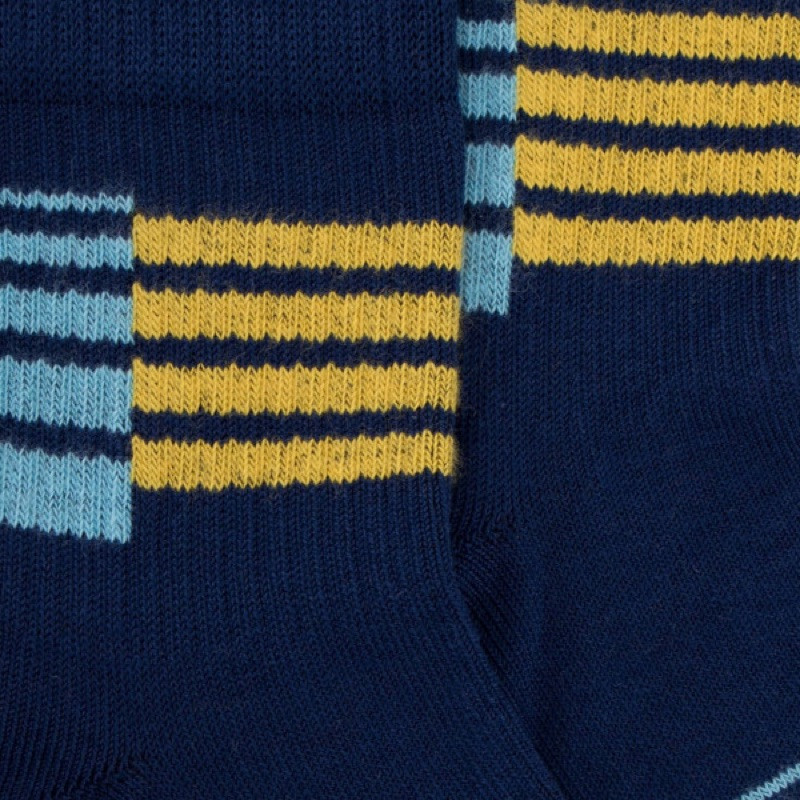 Socquettes enfant en coton à motifs rayures sportives - Bleu marine