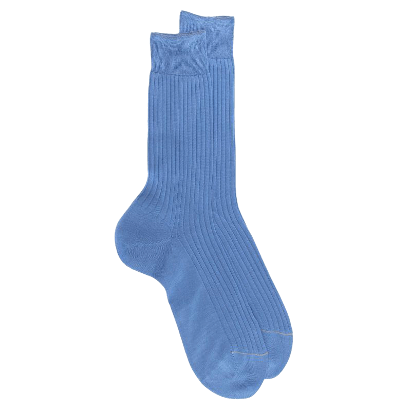 Calze da uomo a coste in 100% filo di Scozia tinta unita - Blu macadam | Doré Doré