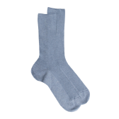 Calze da uomo a coste in filo di Scozia senza bordo elastico tinta unita - Blu ghiacciaio | Doré Doré