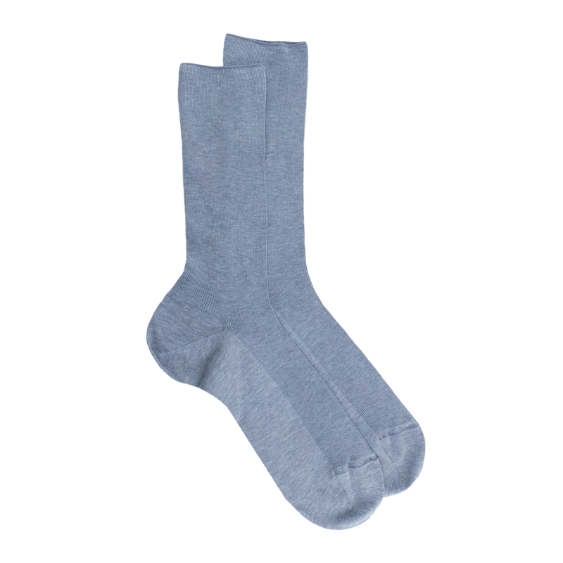 Calze da uomo a coste in filo di Scozia senza bordo elastico tinta unita - Blu ghiacciaio | Doré Doré