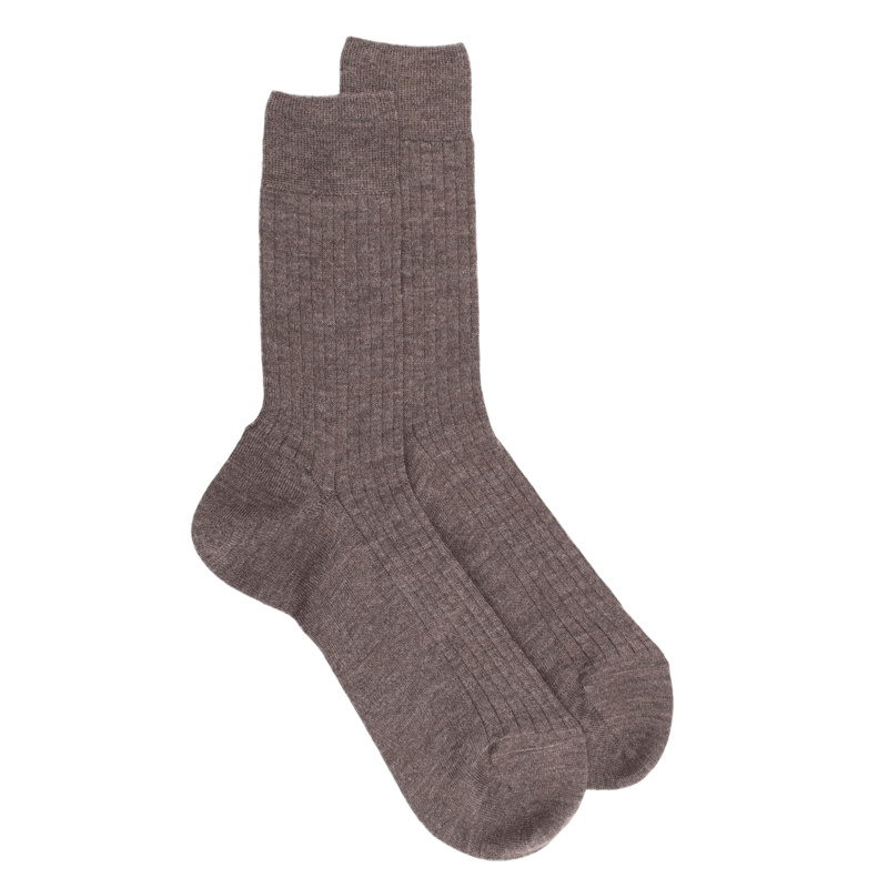 Chaussettes homme à côtes en laine - Brun loutre | Doré Doré