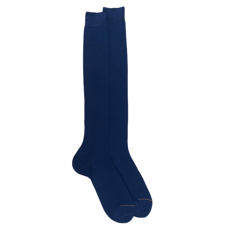 Calze lunghe da uomo a coste in 100% filo di Scozia tinta unita - Blu barca a vela | Doré Doré